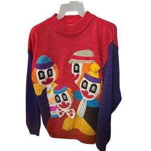 Vintage Nuggets Clown Sweater Novelty Crewneck Red Purple Colorblock Knit
